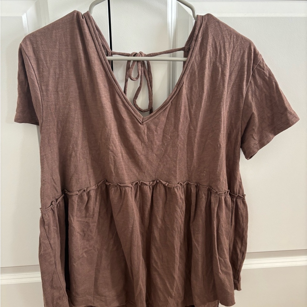 SO Pink Tie Front Peplum Blouse